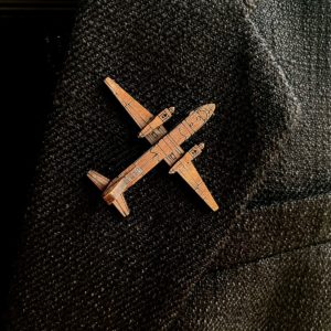 AN 32 aircraft wooden lapel pin